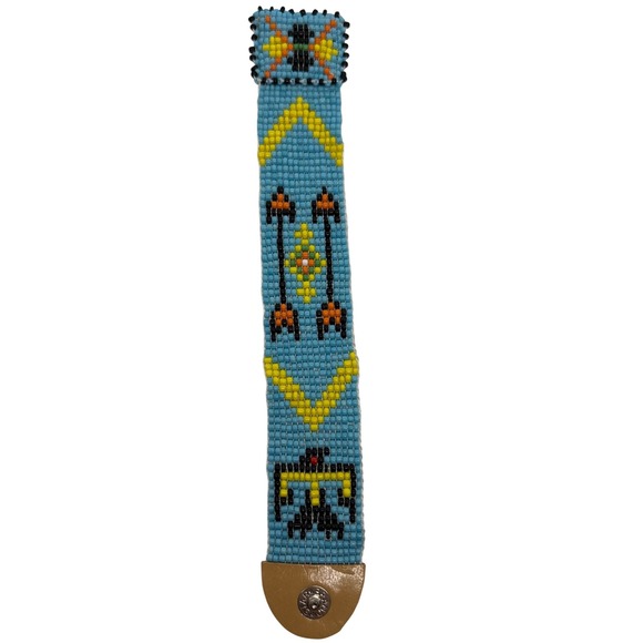 Intricate Beaded Bracelet Native American Style Thunderbird Arrows Light Blue - Picture 1 of 8